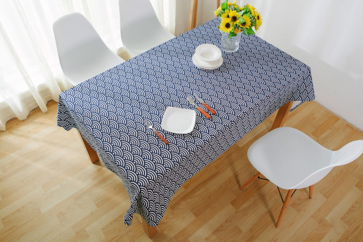 Seigaiha Blue Wave Linen Table Cloth