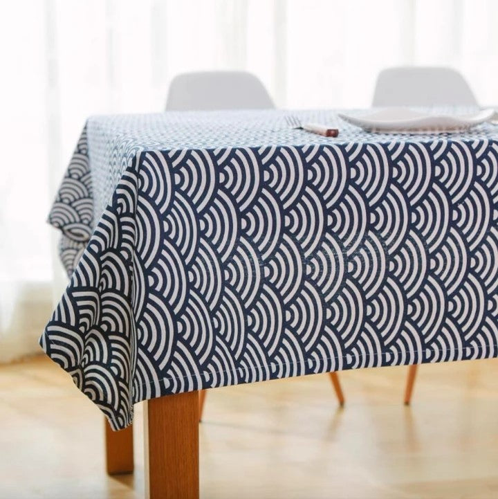 Seigaiha Blue Wave Linen Table Cloth