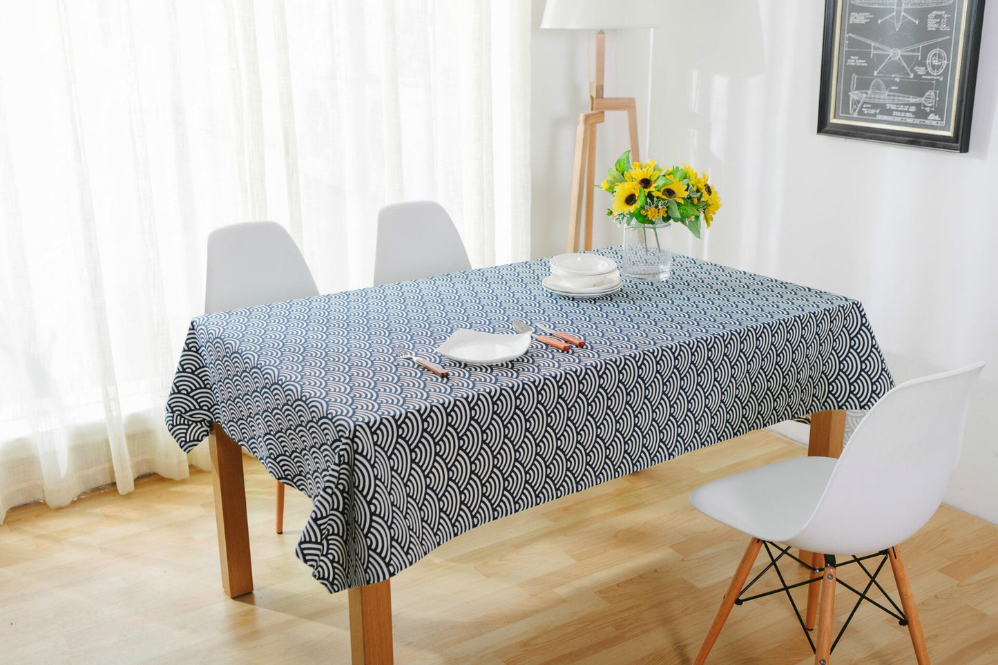 Seigaiha Blue Wave Linen Table Cloth