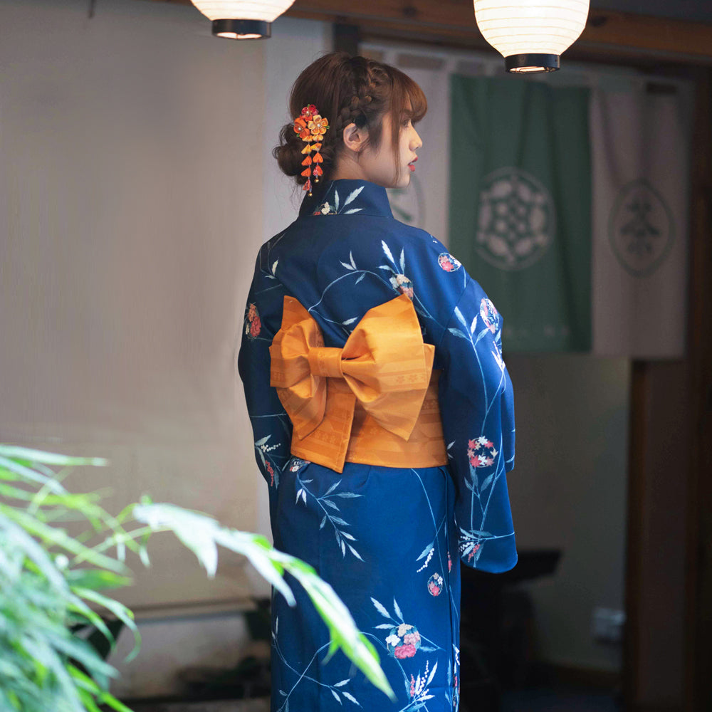 Women Blue Branches Yukata Robe