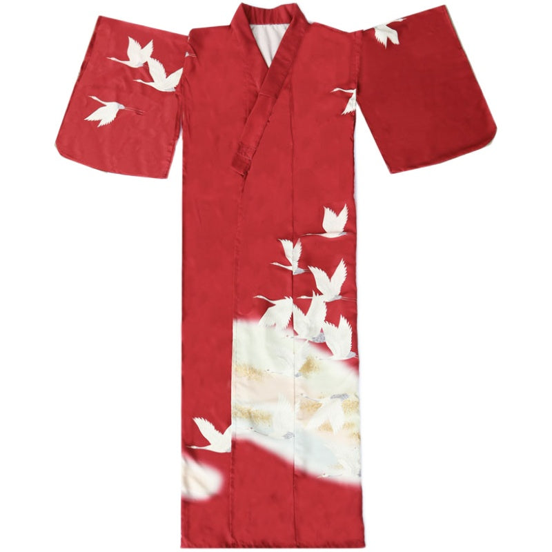 Women Red Crane Yukata and Obi Set