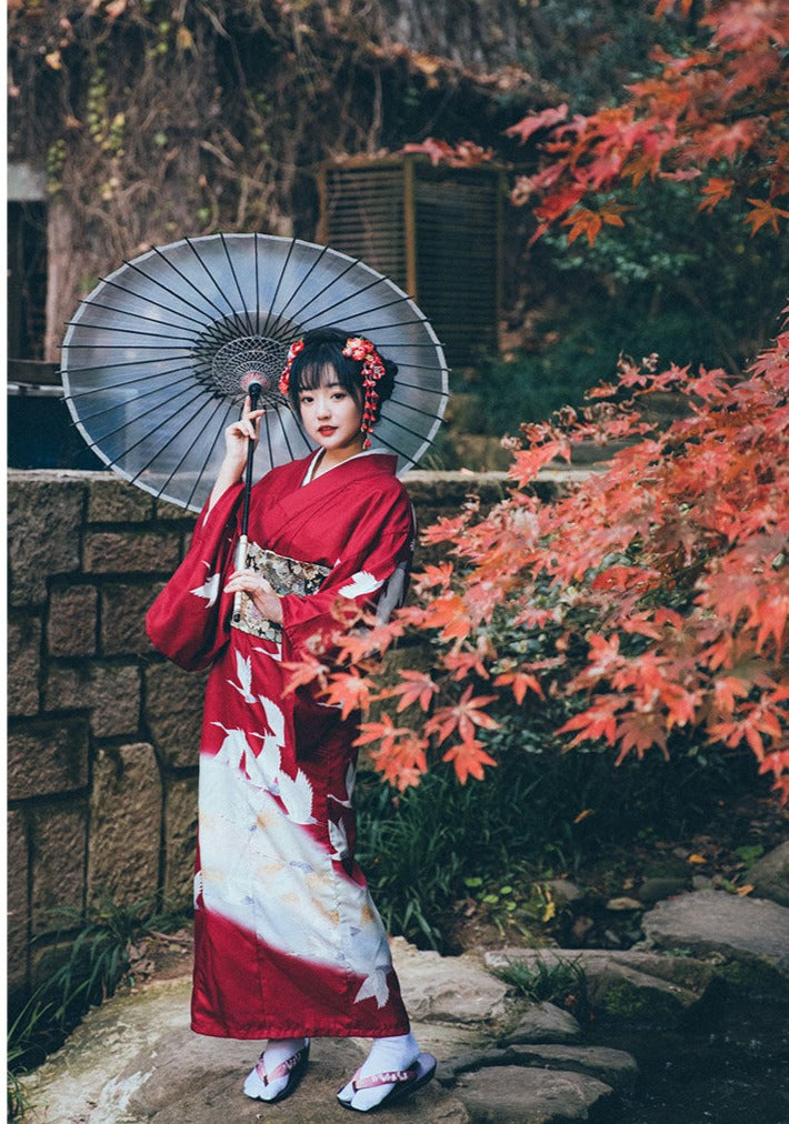 Women Red Crane Yukata Robe